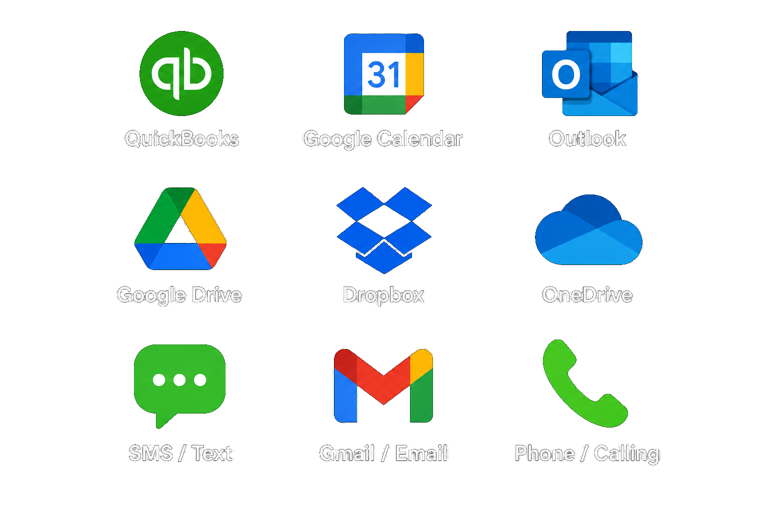 Business software Artemis managers work with: QuickBooks, Google Calendar, Outlook, Google Drive, Dropbox, OneDrive, SMS, Gmail and phone calling